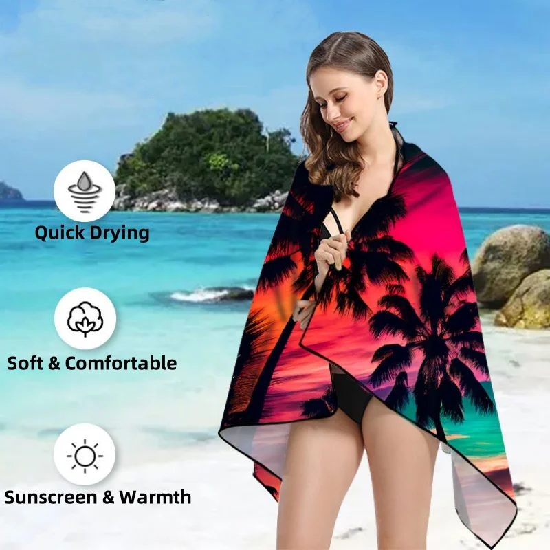1 PC Printing Beach Towel - Super Absorbent, Quick Dry, Lightweight, Soft & Oversized Microfiber Beach