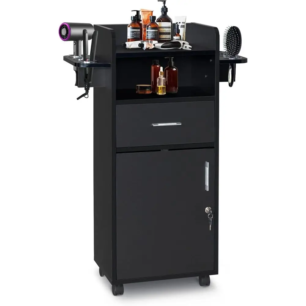 

360° Swivel Beauty Trolley with 6 Tool Holders, Rolling Cart for Hair Stylists, Salons, and Barbershops, Black
