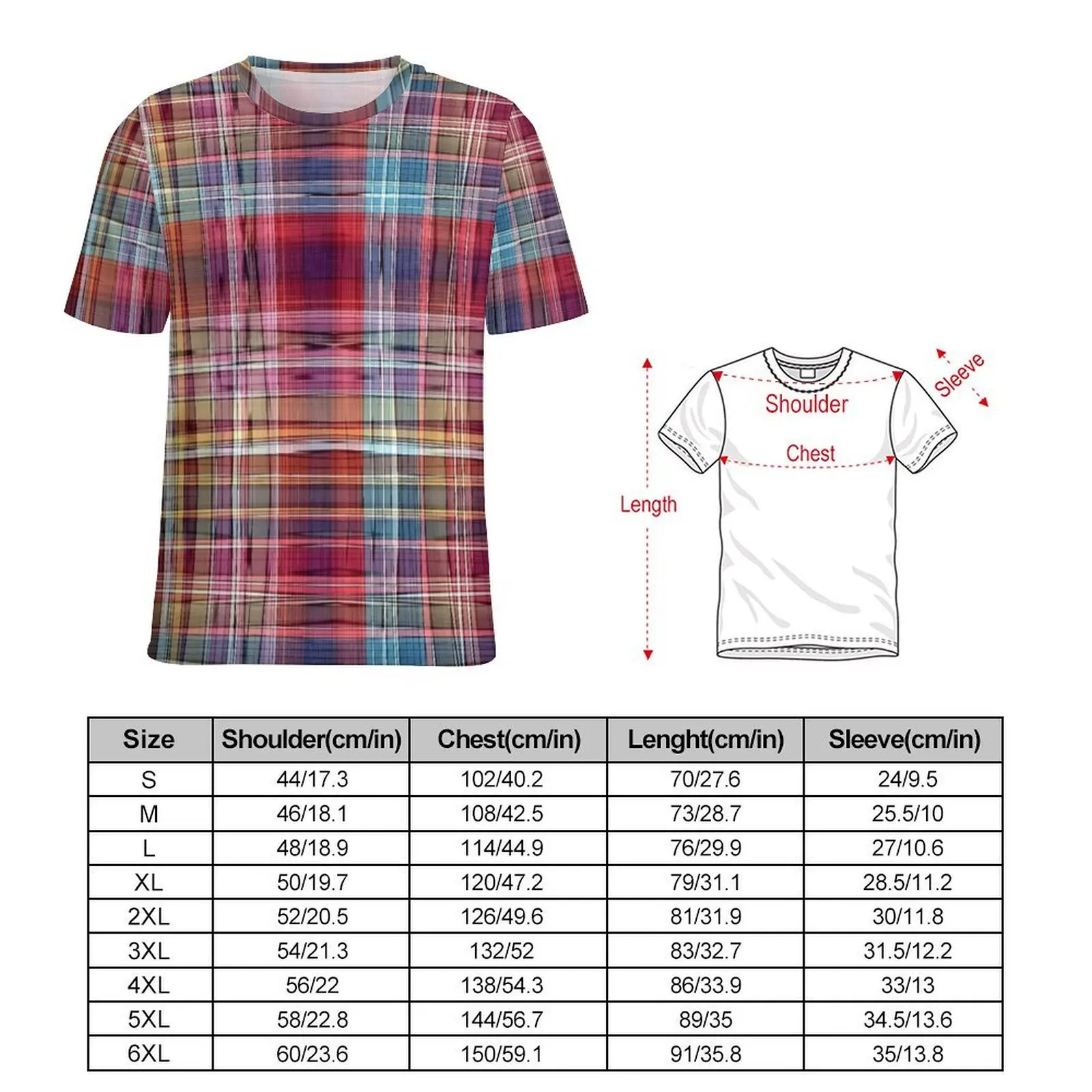 Moulin Rouge Madras Plaid T Shirt For Couple O Neck T-Shirts Summer Retro Tops Short-Sleeve Casual Big Size Tee Shirt Gift Idea