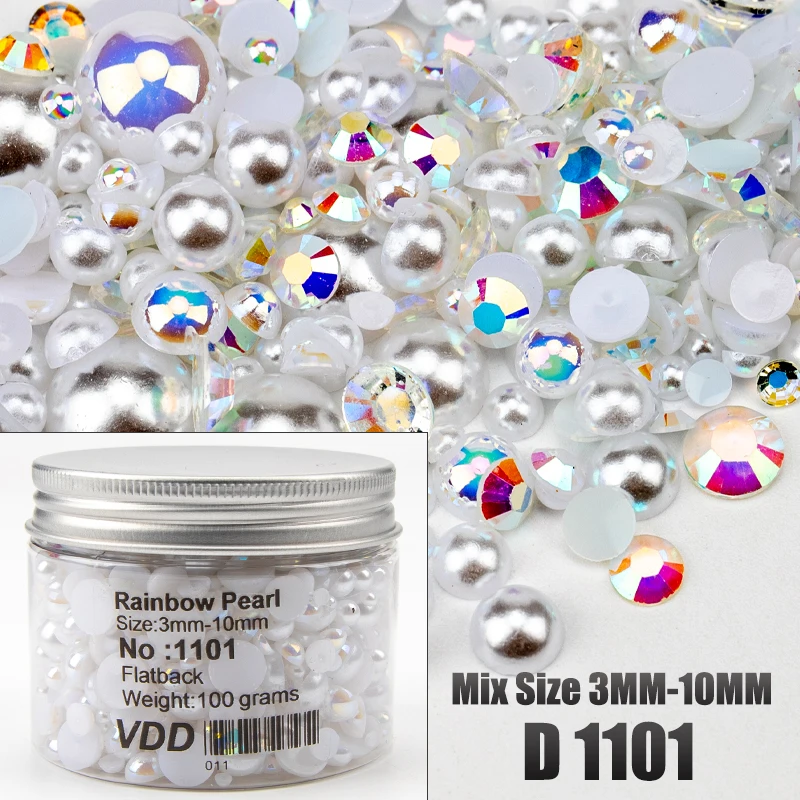 VDD 30/60/100/200g Großhandel Gemischte Größen ABS Halbrunde Perlen Flache Rückseite Perlen Farbige Harz-Strasssteine für Nagelkunst, Basteln und DIY-Dekoration – Detail 7