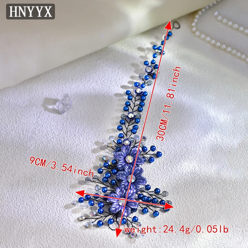 HNYYX Luxury Wedding Bridal Belt Sparkling Crystal Flower Belts for Elegant Women Dress Prom Blue Pearl Sash SA224