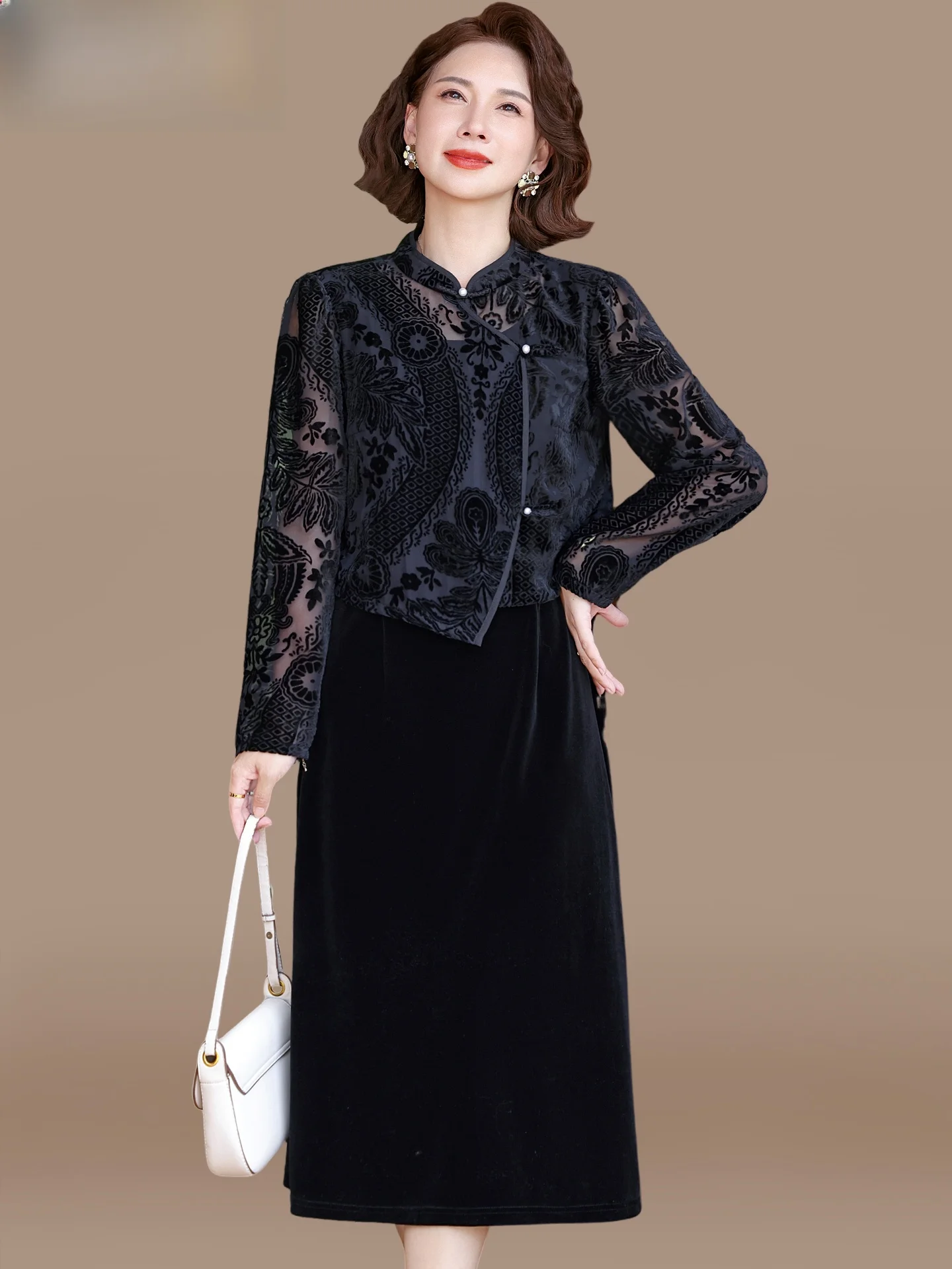 

Осенняя модная бархатная юбка-платье в новом китайском стиле, национальный тренд, для женщин среднего и старшего возраста, весенне-осенняя базовая юбка