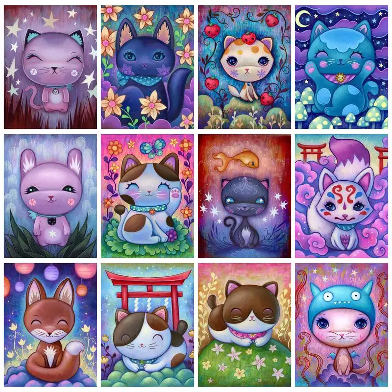 

RUOPOTY 5D DIY Diamond Painting Star Cat Full Square/Round Embroidery Animal Cross Stitch Handmade Gift