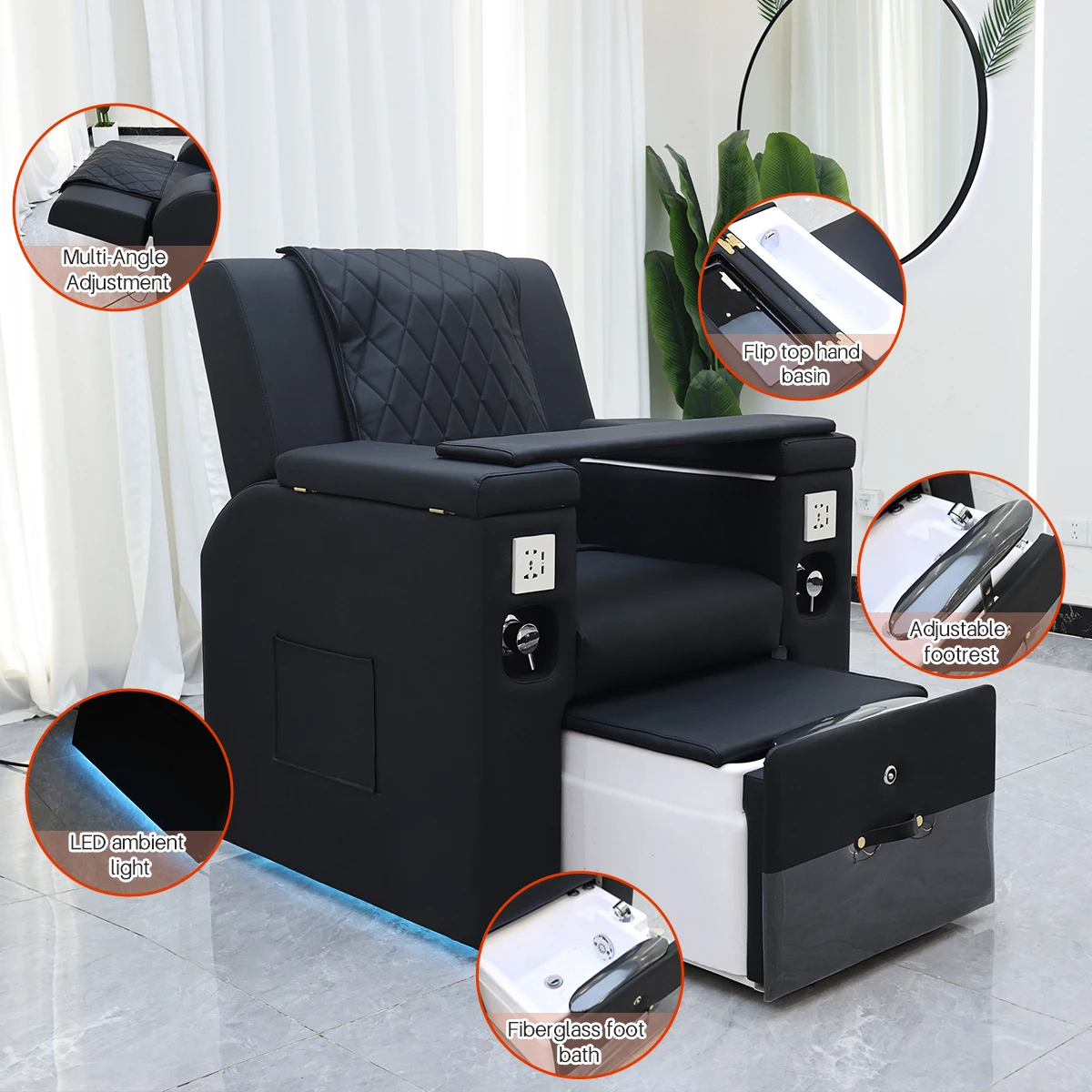 أثاث سبا فاخر العرش متوسط الظهر تدليك سبا القدم مانيكير باديكير كراسي تدليك لصالون الأظافر
