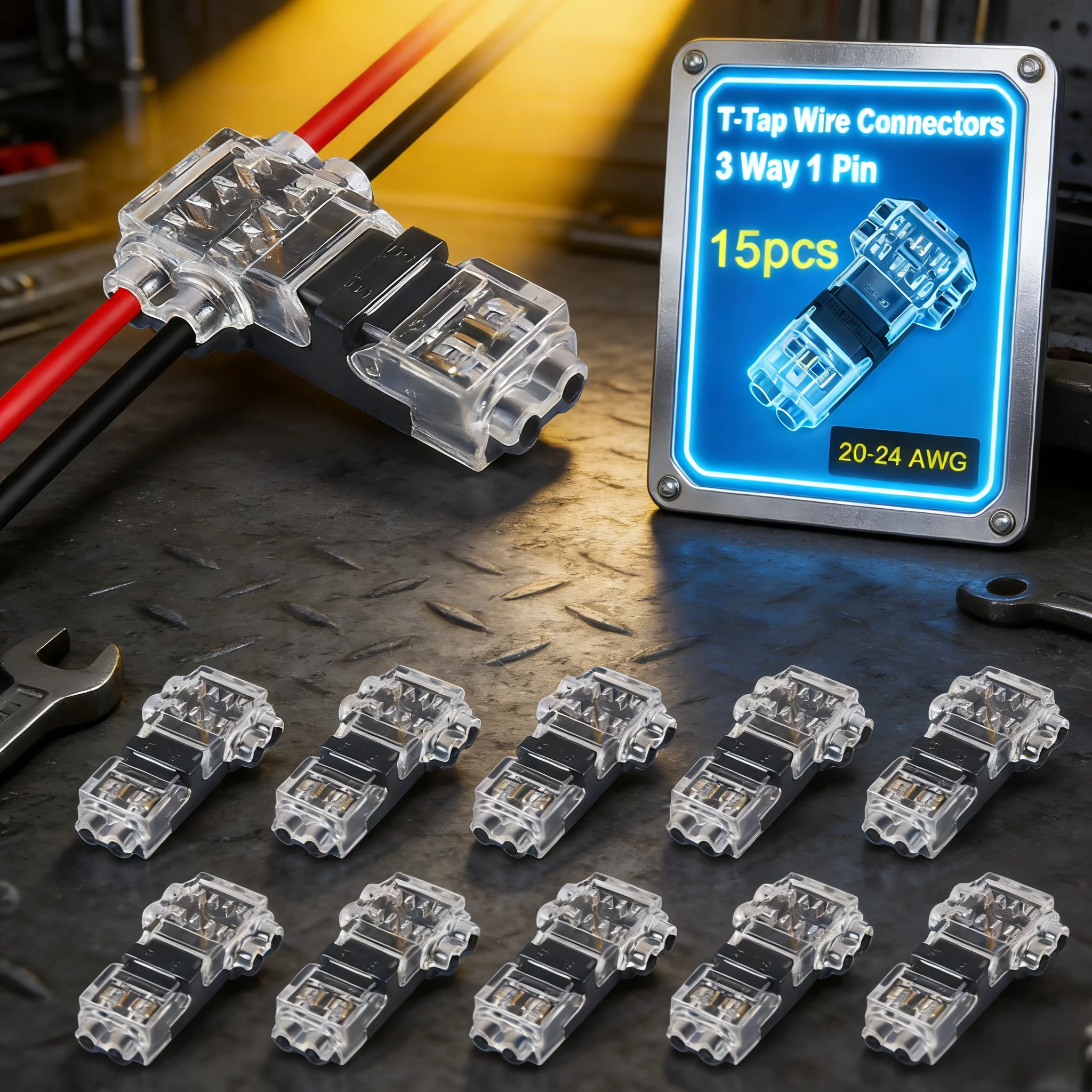 T Type 1 Pin Low Voltage Wire Connector Solderless No Stripping Quick Splice Tool Free Universal 2 Way Compact Terminal