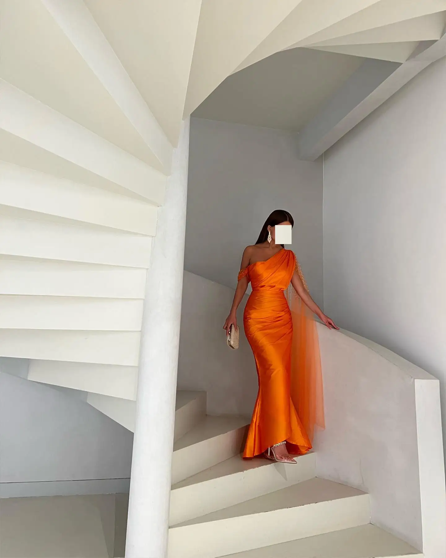 Customized Sexy Satin Mermaid One Shoulder Pearls Evening Dress Temperament Sleeveless Floor Length Bespoke Occasion Gowns