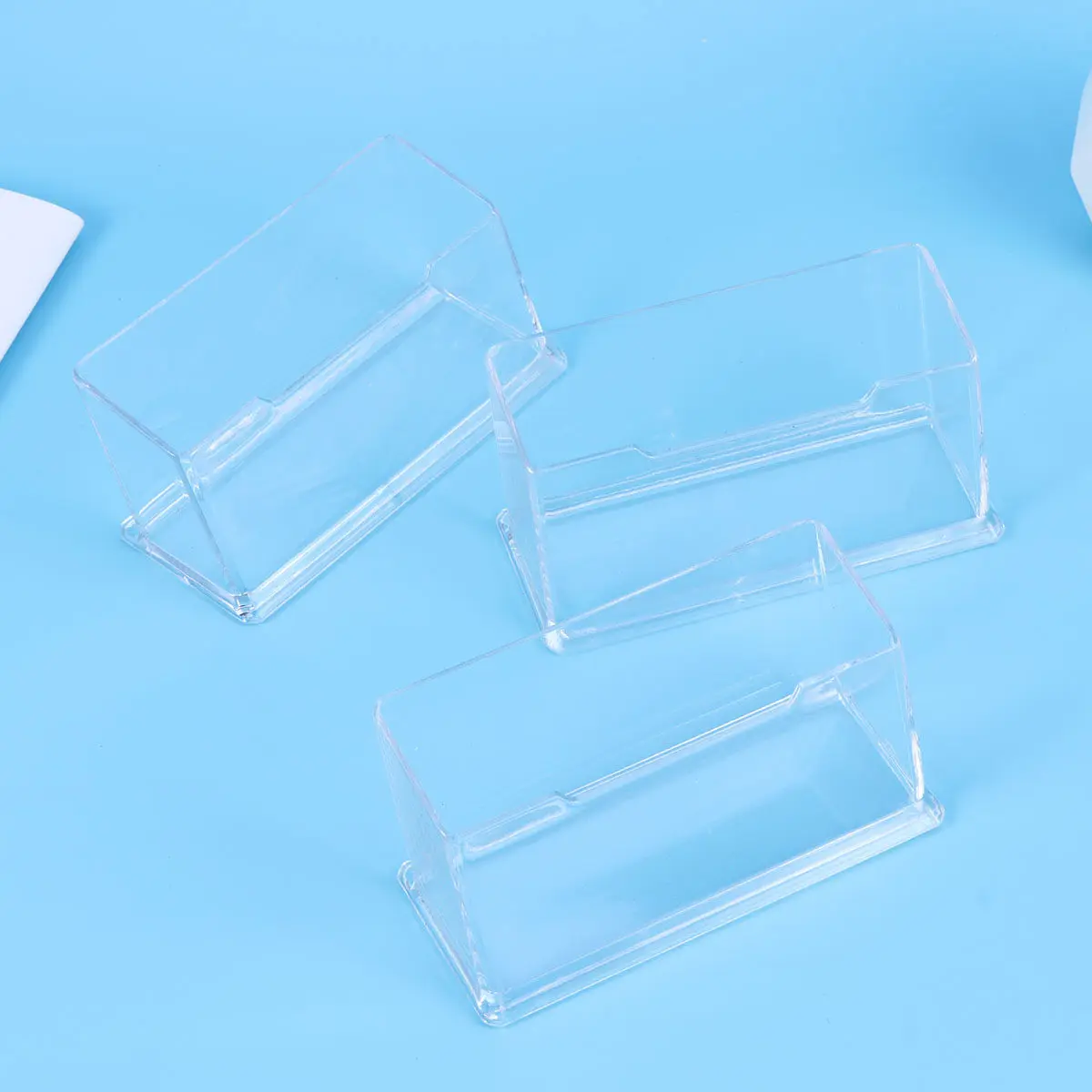 4Pcs Clear Acrylic Desktop Business Card Holder Compact Office Organizer Display Stand for Events Id Storage Box