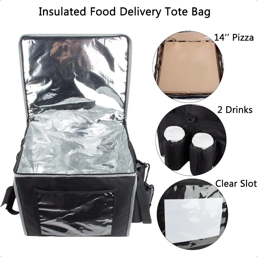 Borsa per la consegna di cibo isolata con portabicchieri adatta per pizza da 14 pollici Borsa per la consegna di cibo per pizza resistente pieghevole per la ristorazione in campeggio Res