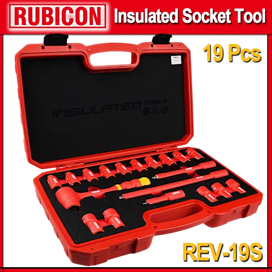 

Japan RUBICON 19 Pcs VDE 3/8 Dr Insulated Socket Tool Set with Tool Box 1000V Electrician Repairs Tool Set NO.REV-19S