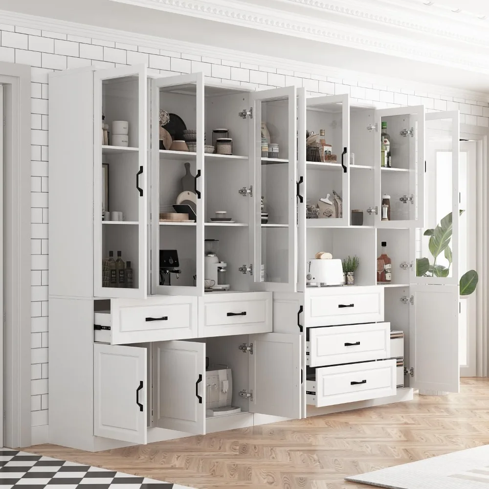 

Tall Bookshelf with Glass Doors & Drawers, 2 Piece Large Storage Cabinet Set, Home Office Bookcase with Doors