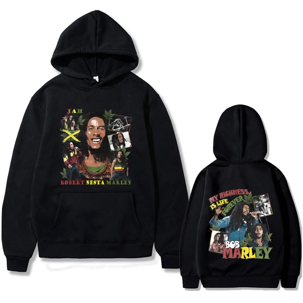 

Bob Marley My Richness Is Life Forever Hoodie Men Women Casual Vintage Hooded Sweatshirt Unisex Reggae Music Pullover Hoodies