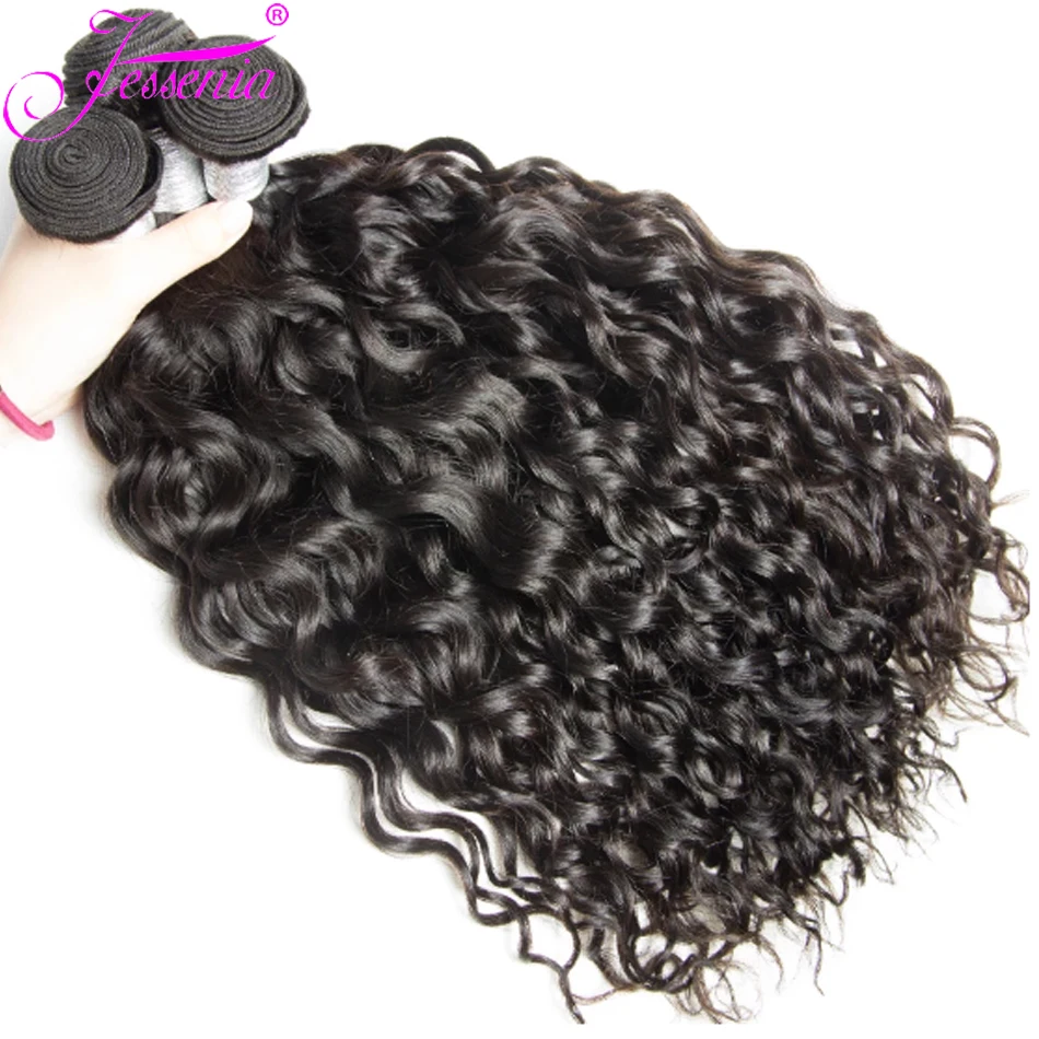 12A Water Wave Bundles With Frontal Wet and Wavy Virgin Curly Loose Deep 100% Human Hair 3 Bundles With Closure Peruvian Hair