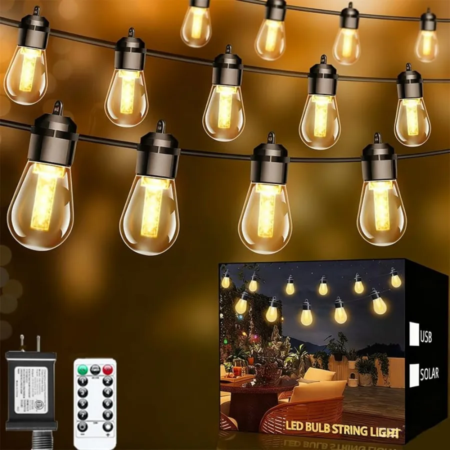 

Уличные гирлянды с 20 небьющимися лампочками S14 в винтажном стиле Эдисон, 2700K, диммируемые, IP65, водонепроницаемые, светодиодные