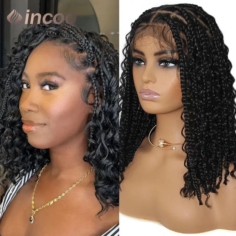 

12inch Synthetic Short Bob Braided Wigs Women Knotless Box Braiding Wig Full Lace Frontal Braid Wigs Cornrow Knotless Braids Wig