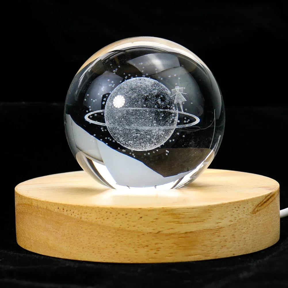 Laser Inside Carving K9 Crystal Planet Astronaut Earth Universe Fairy Girl Stroll Crystal Ball Crafts Ornament Paperweight Decor