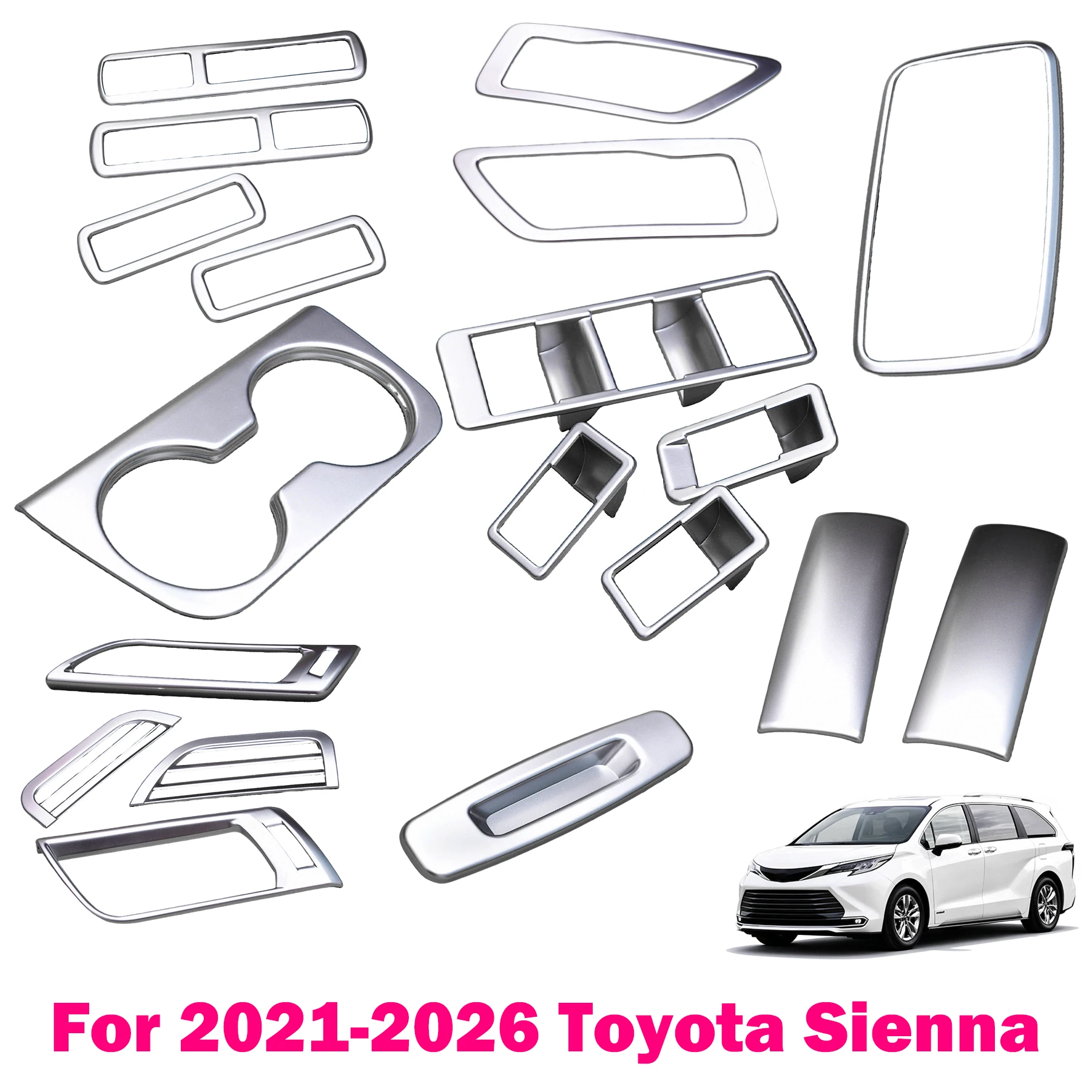 

For Toyota Sienna 2021-2026 Interior Door Handle Window Lift Switch Middle Rear Air Condition Vent Cover Panel Water Cup Holder