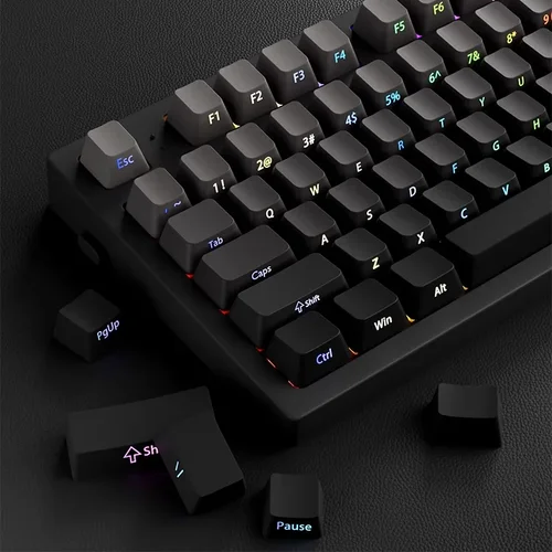 Perfil OEM gradiente negro gris brillo a través de teclas PBT doble disparo lado impreso Keycap para teclado mecánico de jugador teclas