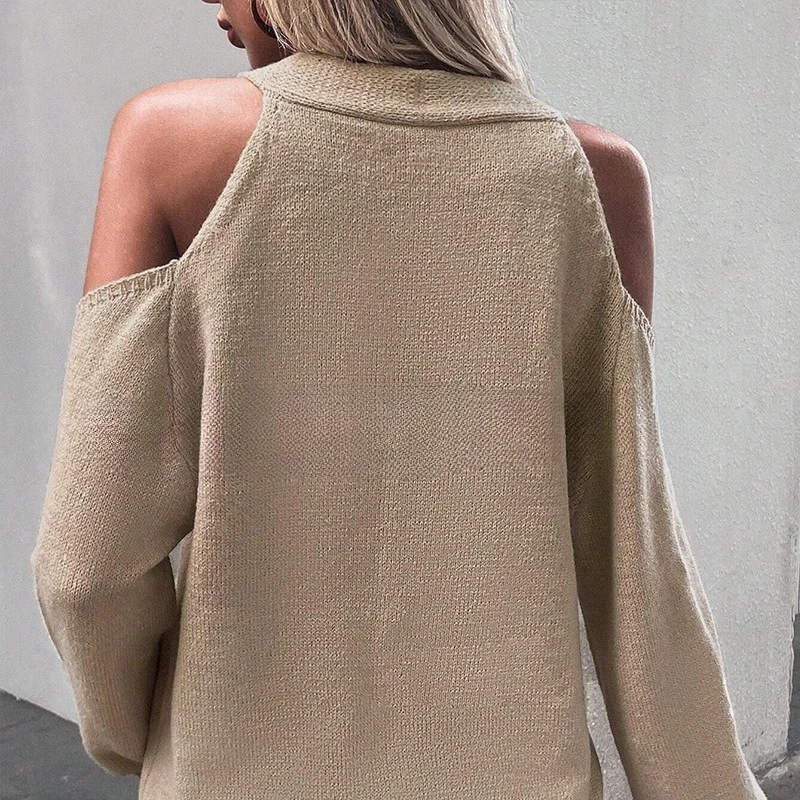 

elegant cardigan knitted sweater off-the-shoulder V-neck flared sleeve knitted loose top casual women's clothing