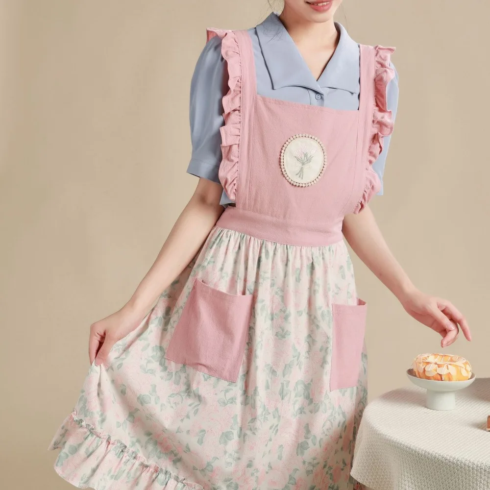 Cleaning Supplies Cotton Retro Flowers Apron Anti Fouling Fashion Kitchen Apron Thin Breathable Cooking Apron Women