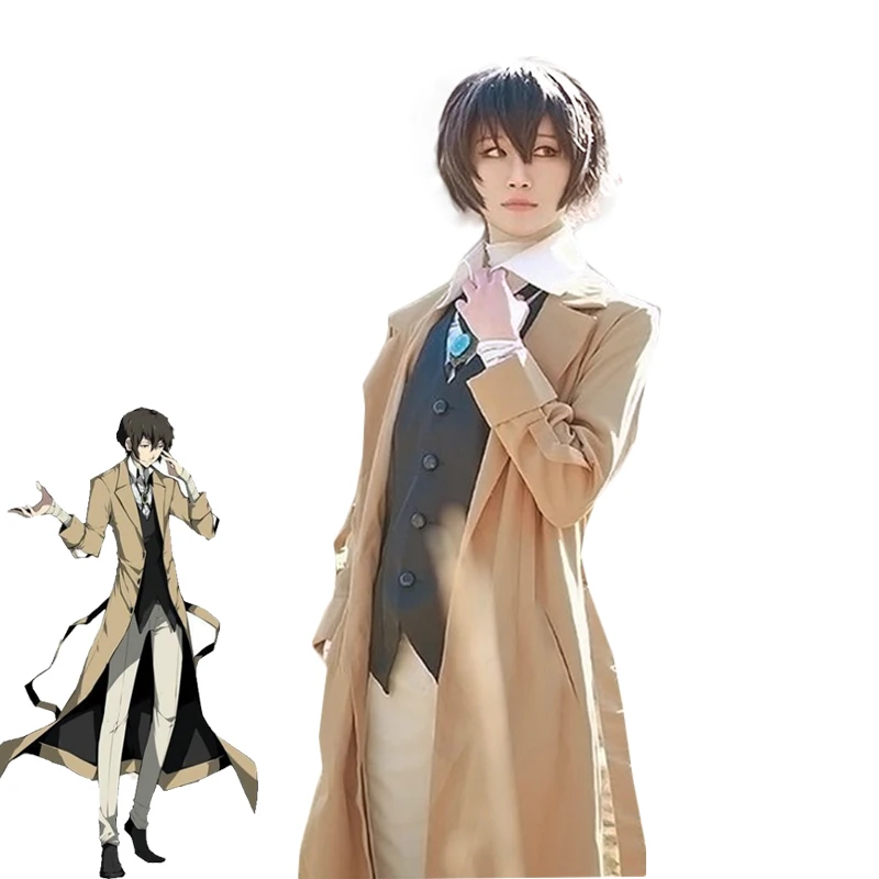 

Anime Bungou Stray Dogs Armed Detective Agency Osamu Dazai Cosplay Trench Shirt Pants Vest Literary Halloween Carnival Costume