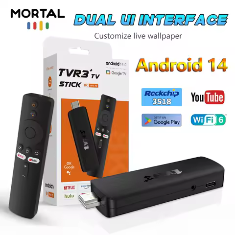 Mortal Mini TV Stick 4K Google Chromecast Android 14 OS 4K HDR10 WIFI6 BT Voice TVR3+ Netflix Smart TV Box Free Live Tv RK3518