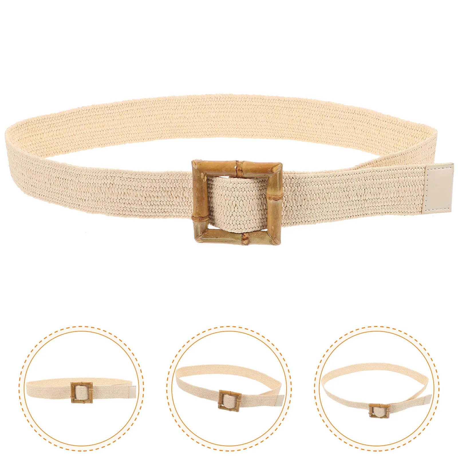 

Women Dress Waist Belt Bamboo Buckle Adjustable Straw Woven Belt Fashion Waist Band for Dresses Pants Casual Outfit