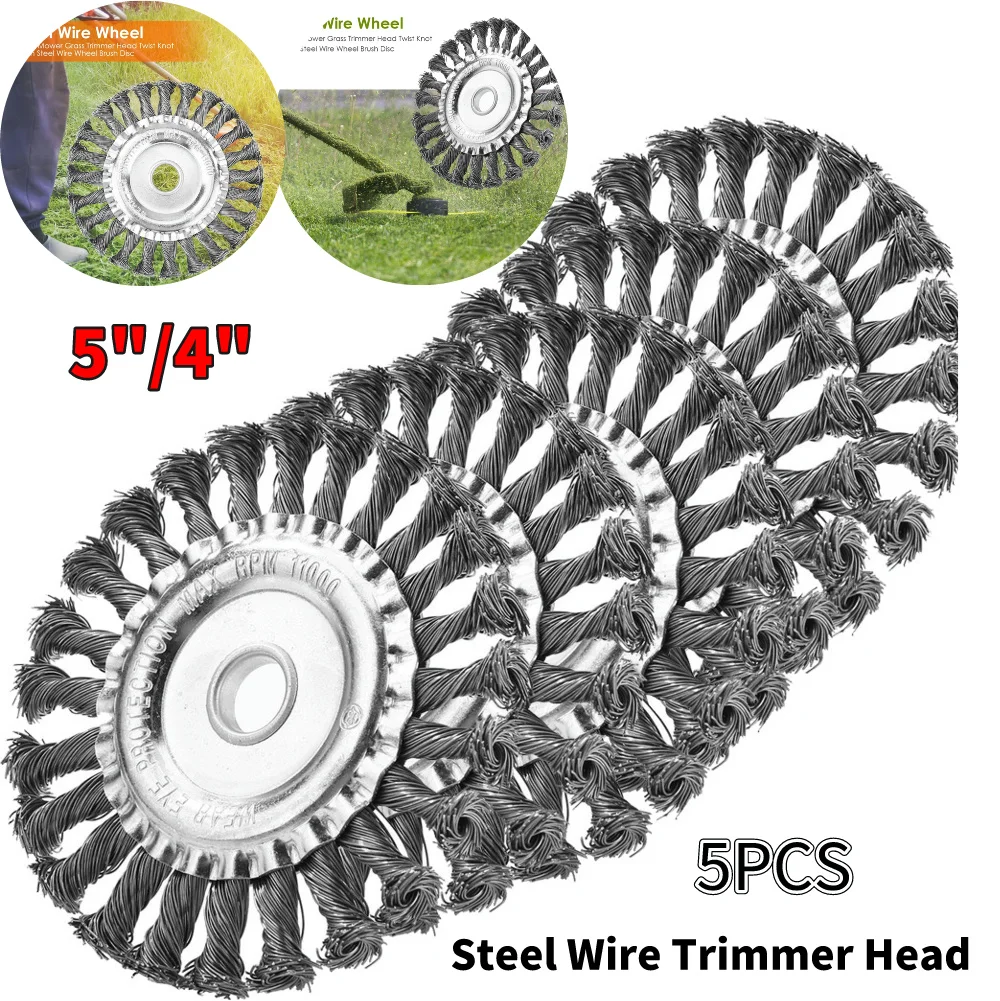 

4/5inch Grass Trimmer Disc Cleaning Polishing Knotted Wire Wheels Built-In Fixing Plate Wire GrassTrimmer Blades Lawnmower Parts