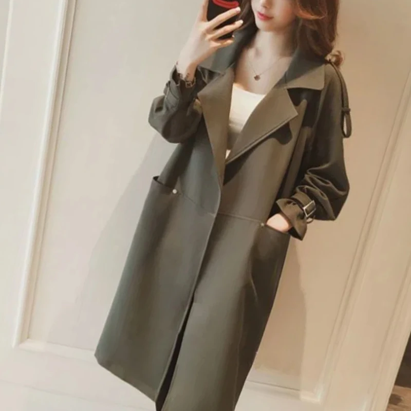 Autumn Winter New Fashion Turn-down Collar Long Sleeve Solid Epaulet Trench Women's Clothing Korean Button Pocket Trend Chic Top