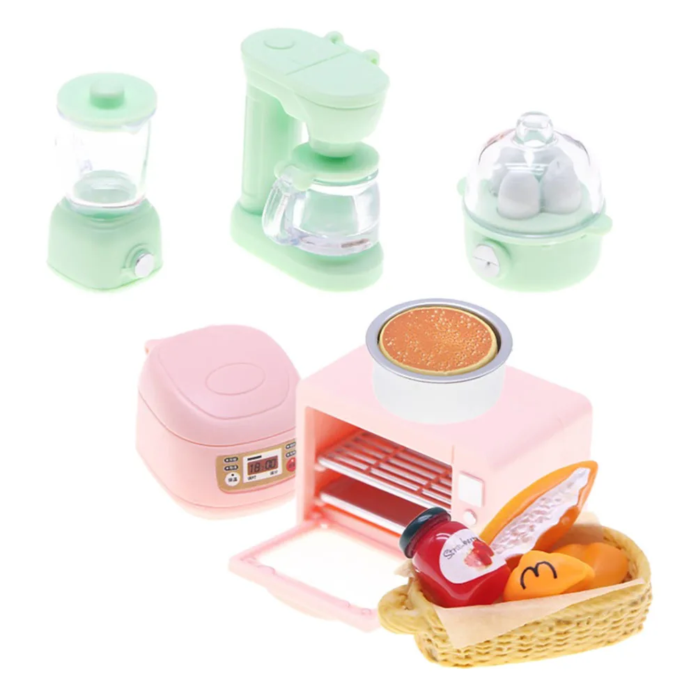 7pcs 소형 주방 기기 세트 어린이를위한 현실적인 시뮬레이션 요리 높은 세부 사항 내구성 플라스틱 플레이 세트 공간 절약