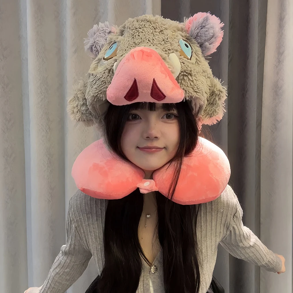 Leuke Cosplay Prop Everzwijn Hoofd Pluche Hoed Hashibira Inosuke Warme Hoofddeksels Cartoon Gevulde Anime Knuffels Geschenken Jongen Fans