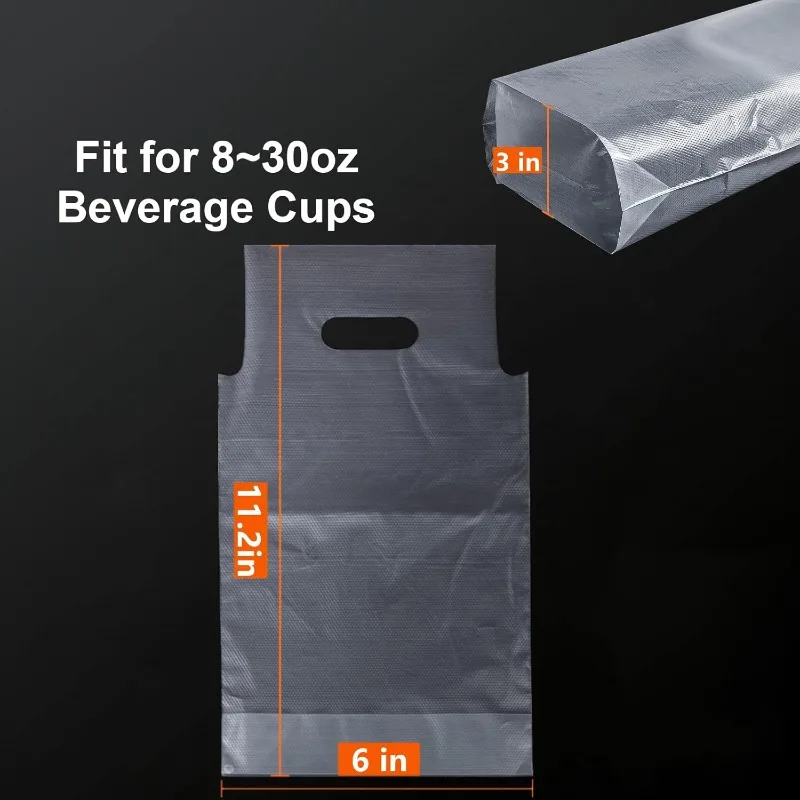 100 Pack Portable 1-Cup Drink Carrier - Clear Plastic Cup Holder w/Handle for Coffee/Tea/Juice, Take Out Bags for Restaurants
