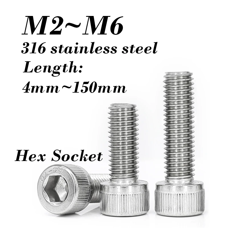 1~30 Pcs Cup Head Hexagon Socket Screw M2 M2.5 M3 M4 M5 M6 316 Stainless Steel Hex Socket Cap Head Bolt