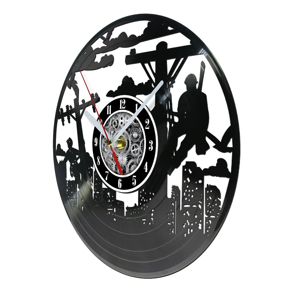 Electrical Lineman Shadow Art Vinyl Record Wall Clock For Man Cave Living Room Electrician Home Decor Wall Watch Lineworker Gift