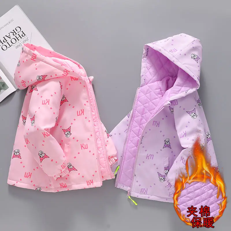 

Sanrio Kuromi Girl Hooded Coat Autumn Winter Add Cotton Thicken Keep Warm Child Jacket Kawaii Fashion Cute Children Clothing New