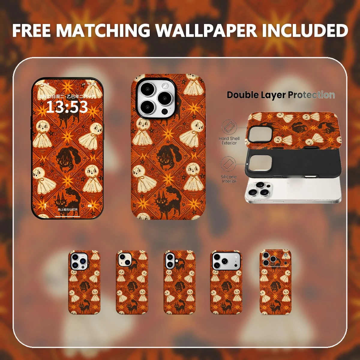 Halloween fantôme chat noir motif Coque de Téléphone Étui pour iPhone 17 17e 16 16e 15 14 13 12 Pro Max Plus Mini iPhone Air