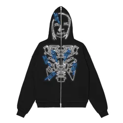 Sudadera para correr de Hip Hop para hombre, abrigo deportivo Punk a la moda, jersey con gráficos de calavera, Sudadera con capucha gótica de gran tamaño con cremallera completa, chaqueta Y2k para hombre