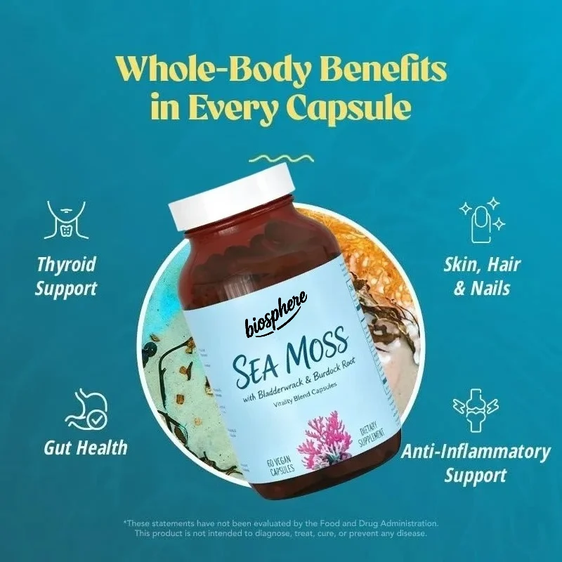 Seaweed capsules contain swordfish, burdock root, and biotin - skin, thyroid, digestive, and immune health support -60 capsules