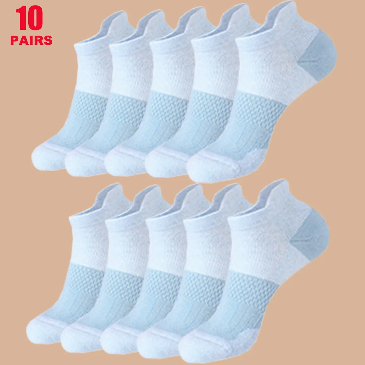 Women's Mesh Breathable Ankle Socks 10 Pairs - Pastel Multicolor with Subtle Floral Print