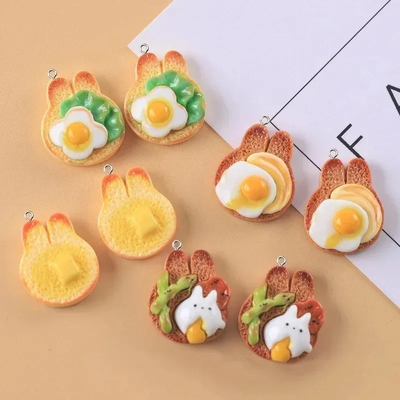 10Pcs Kawaii Rabbit Toast Bread Resin Charms Mini Food Pendants For DIY Earrings Keychains Handmade Jewelry Craft Supplies