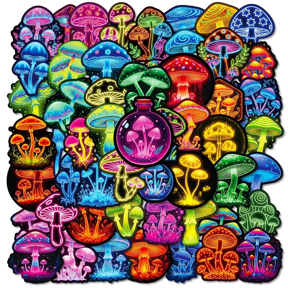 10/30/56pcs Cartoon Neon Mushroom Stickers Funny Colorful Graffiti Decals DIY Water Bottle Notebook Phone Car Sticker Decoration