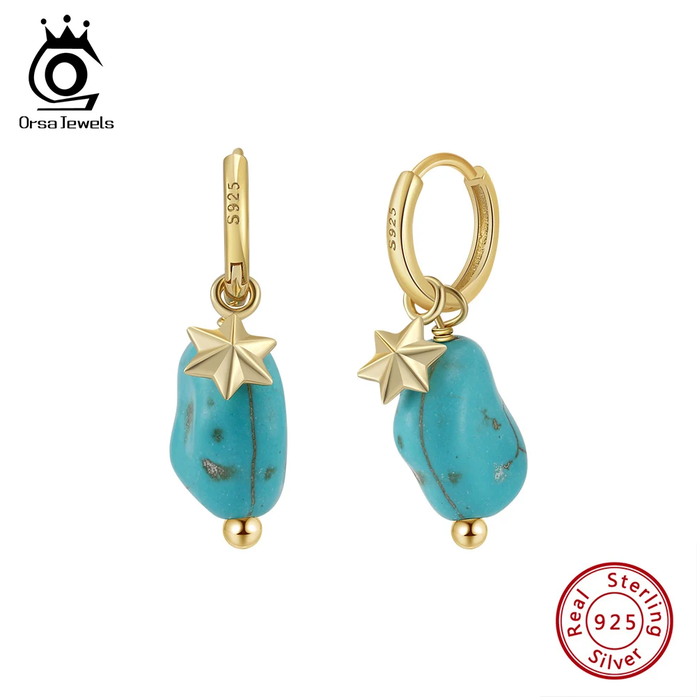 

ORSA JEWELS Fashion 14k Gold Star Charm Earrings 925 Sterling Silver Nature Turquoise Drop Earrings for Women Jewelry Gift GME40