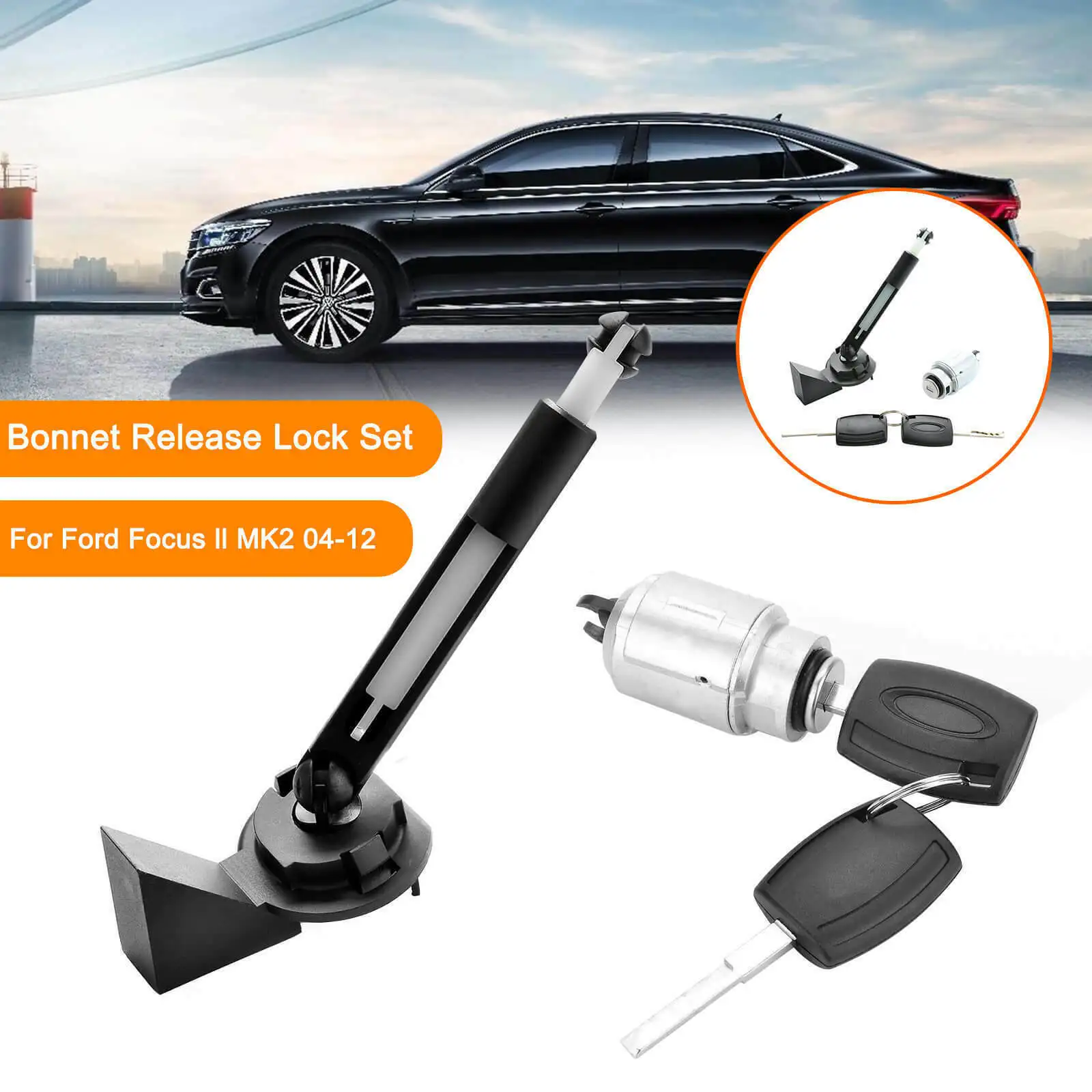 

1kit Car Front Bonnet Release Lock Latch Catch Repair Set With 2 Keys For Ford Focus MK2 2004-2012 1355231 Car Accessories