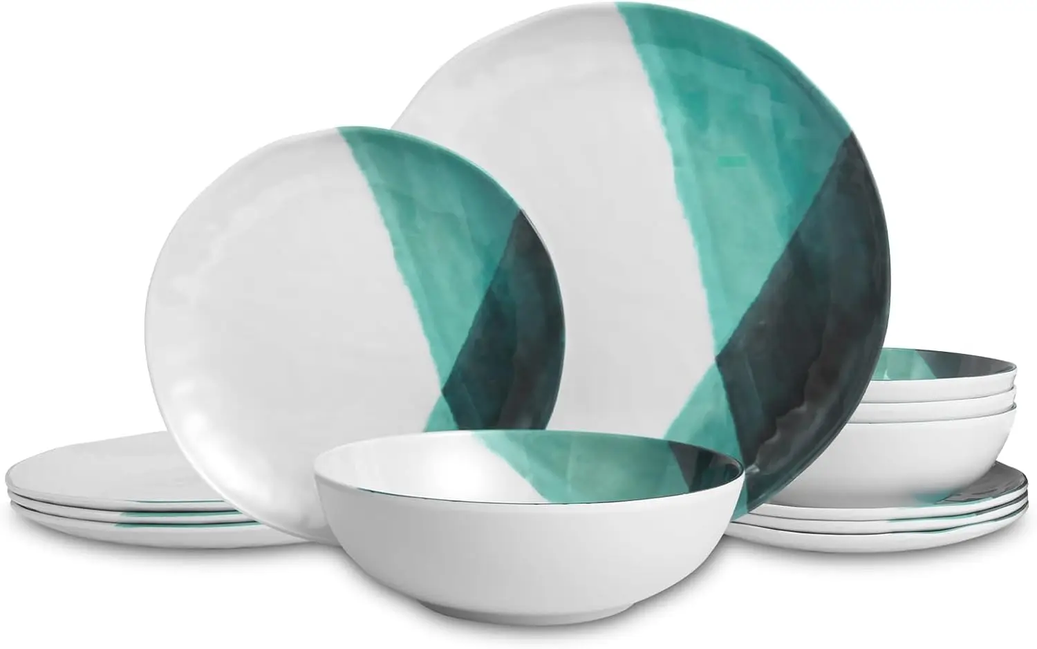 

Melamine Plates and Bowls Set - 12pcs Dinnerware Dishes Set for 4, Dinner Plates for Indoor and Outdoor Use, Lightweight Break-r