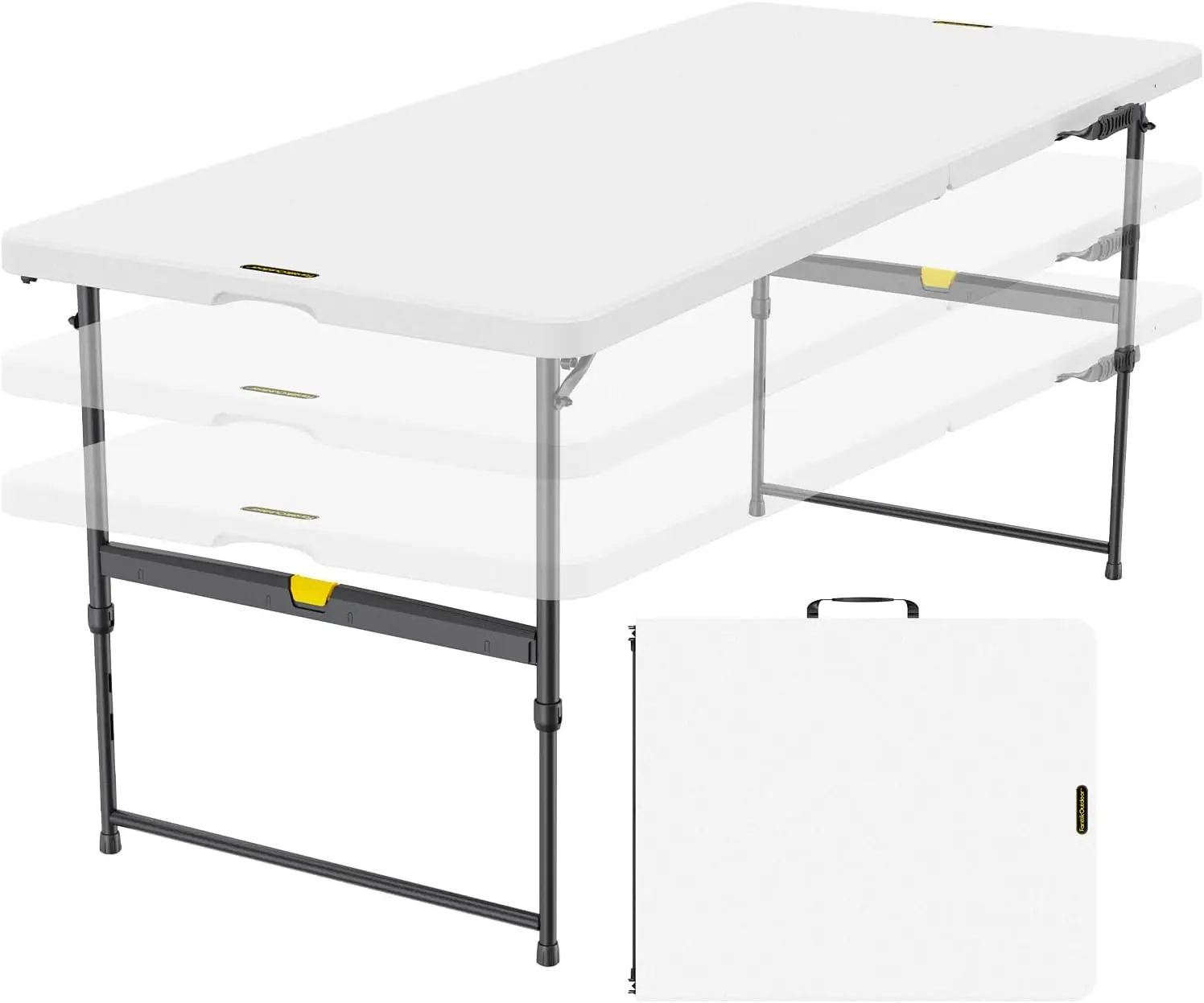 Folding Dining Table Portable Utility Desk For Indoor Outdoor Picnic Party Camping Backyard, Height Adjustable Heavy Duty Plastic Top Surface Frame With Carry Handle, Modern Minimalist Style, White, 1 Piece