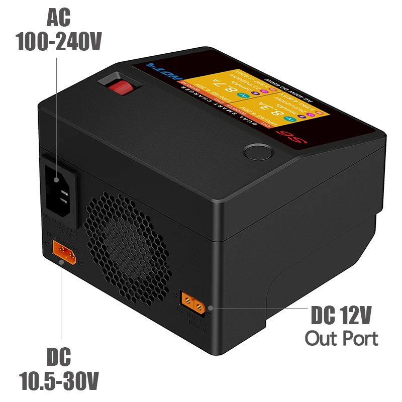 HOTA S6 AC 400W 15A DC 2X325W Channel Smart Battery Charger Discharger for FPV Racing Drone RC Quadcopter Type-C Output 45W