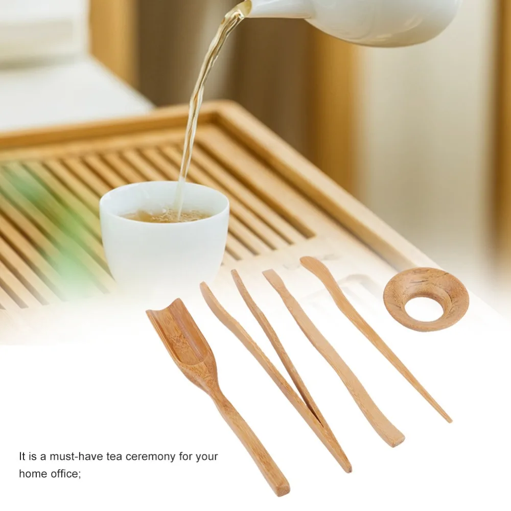 5 pcs set Bamboo Material Gongfu Tea Set Nature Tools Complete Kit Tea Clip Tea Needle Portable Tools Tea Shovel Tea Leaks