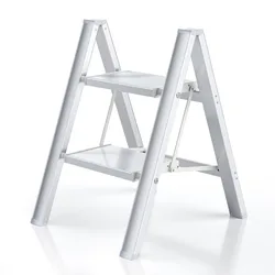 Ladnamy-Échelle pliante multifonctionnelle en alliage d'aluminium, escabeau portable, blanc nacré, 2 marches