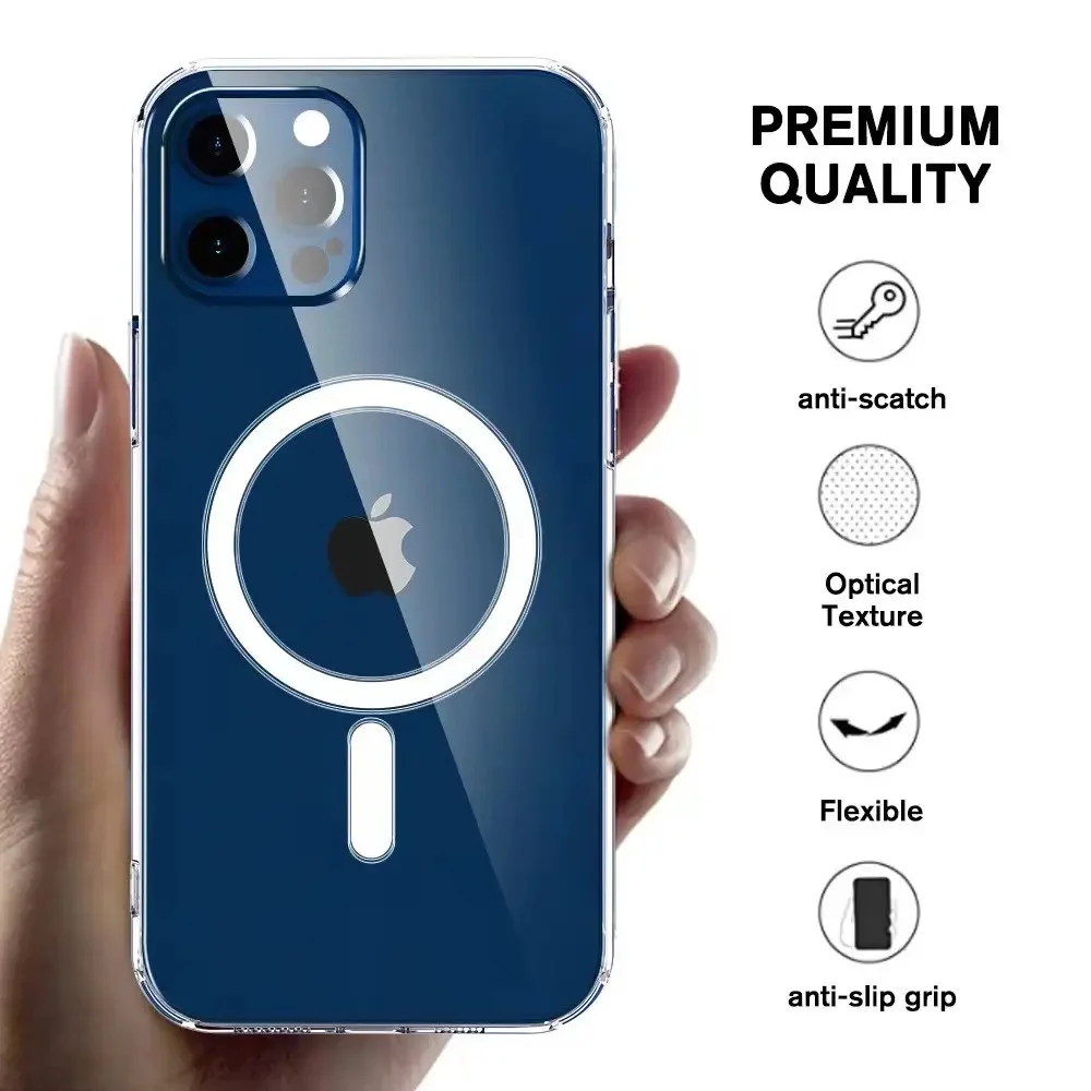 Magnetic Transparant Phone Case For iPhone 16 15 14 Plus 11 Pro 13 12 mini 7 8 X Xs Max XR Magsafe Wireless Charging Case Cover