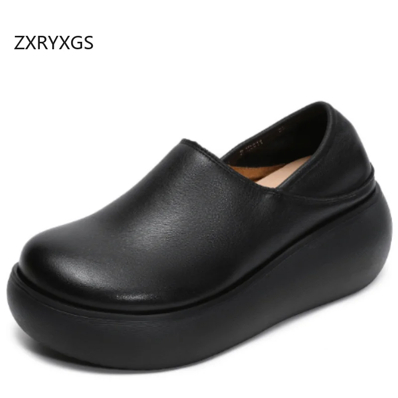 

ZXRYXGS Женская обувь из натуральной кожи с верхним слоем из воловьей кожи, обувь на платформе, на высоком каблуке, новинка 2025, осенняя модная повседневная обувь Tide