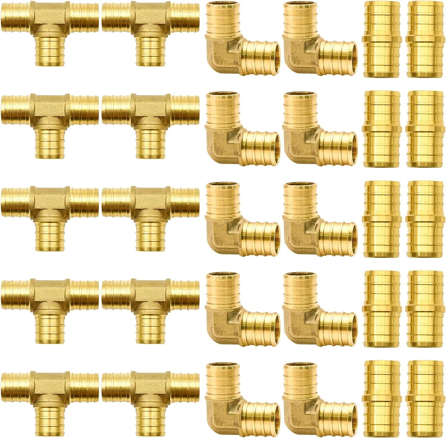 

30pcs 3/4" PEX Fittings Set with Elbows, Tees, Straights - Brass Crimp Combo for Plumbing